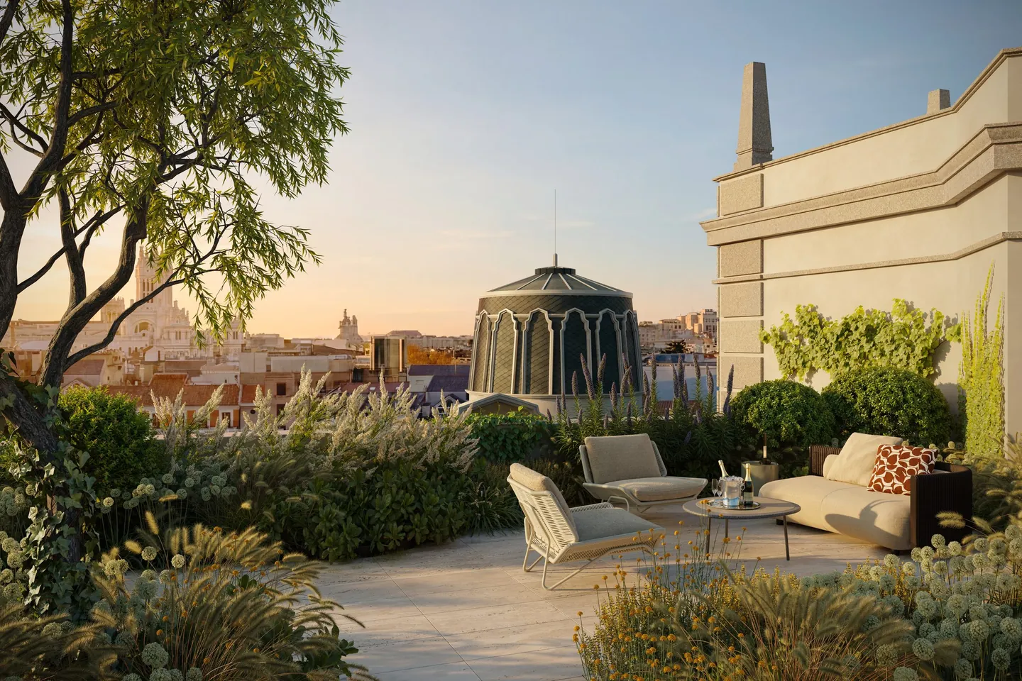 Terraza de Recoletos 1 sobre los tejados de Madrid